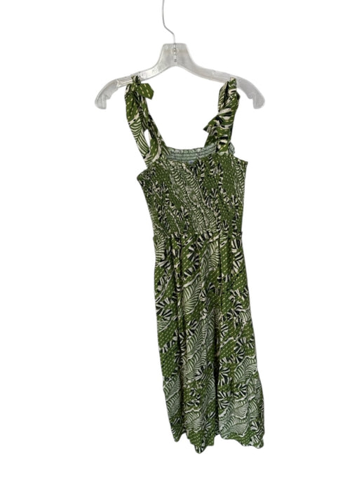 THML Size XS Green & Cream Rayon Blend Tie Straps smocked leaves Maxi Dress Green & Cream / XS