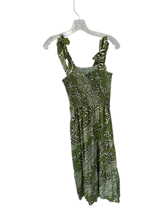 THML Size XS Green & Cream Rayon Blend Tie Straps smocked leaves Maxi Dress Green & Cream / XS