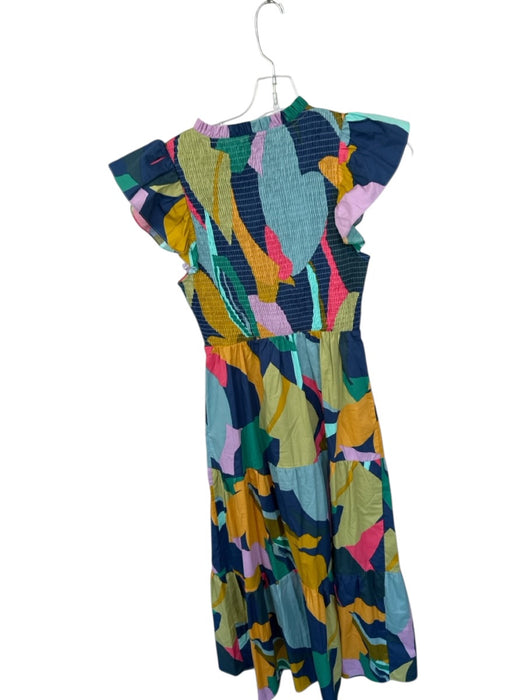 Sugar + Lips Size XS Multi Cotton Flutter Sleeves smocked Geometric V Neck Dress Multi / XS