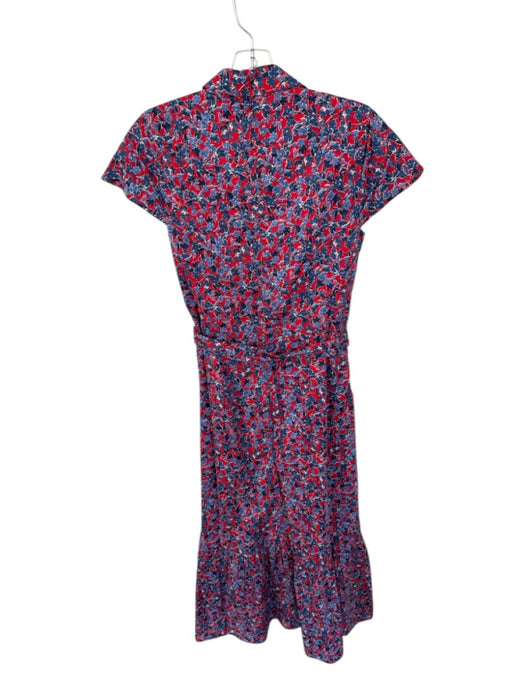 J. Crew Size 4 Red & Blue Cotton Cap Sleeve Flowers Button Down Belted Dress Red & Blue / 4