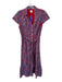 J. Crew Size 4 Red & Blue Cotton Cap Sleeve Flowers Button Down Belted Dress Red & Blue / 4
