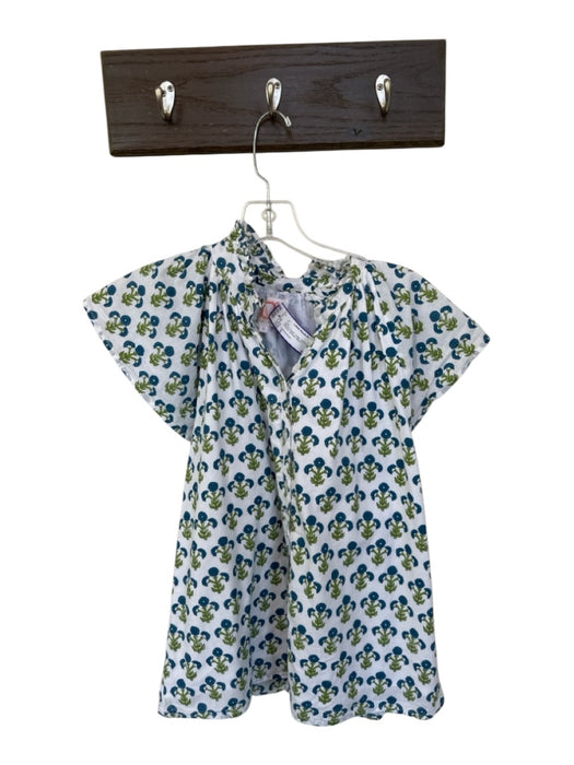 Victoria Dunn Size S Blue & Green Cotton Short Sleeve Flowers Buttons Top Blue & Green / S