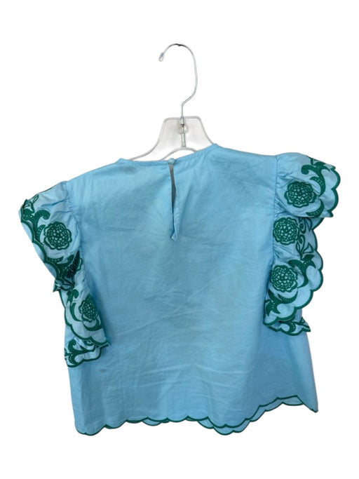 THML Size XS Blue & Green Cotton Short Sleeve Embroidered Flowers Top Blue & Green / XS