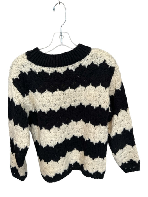 Line & Dot Size XS Black & White Polyester Striped Crew Neck Crochet Sweater Black & White / XS