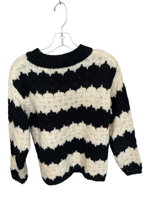 Line & Dot Size XS Black & White Polyester Striped Crew Neck Crochet Sweater Black & White / XS
