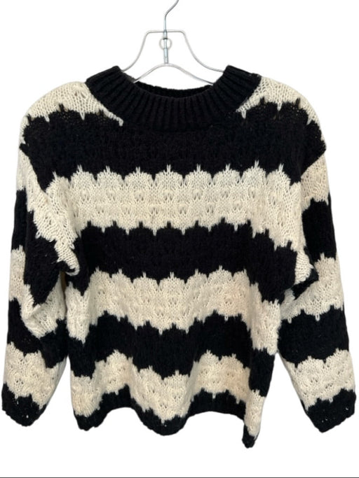Line & Dot Size XS Black & White Polyester Striped Crew Neck Crochet Sweater Black & White / XS