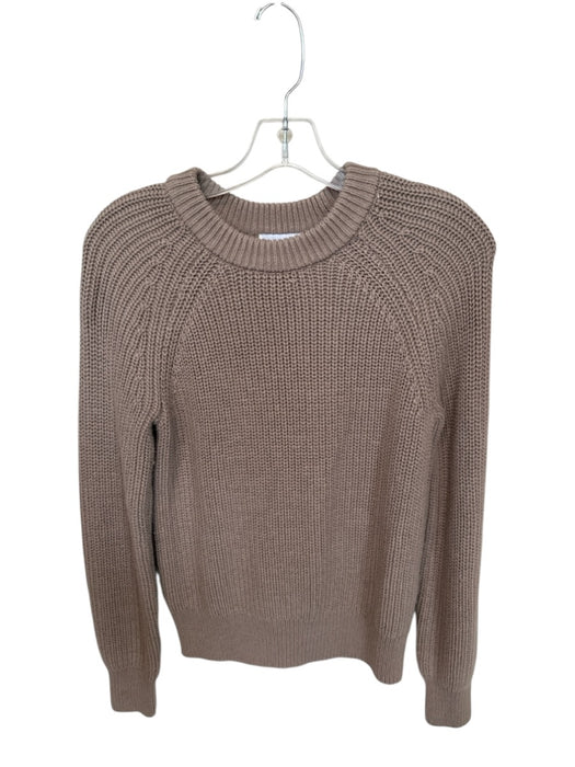 Evereve Size XS Taupe Cotton Blend Knit Crew Neck Long Sleeve Sweater Taupe / XS