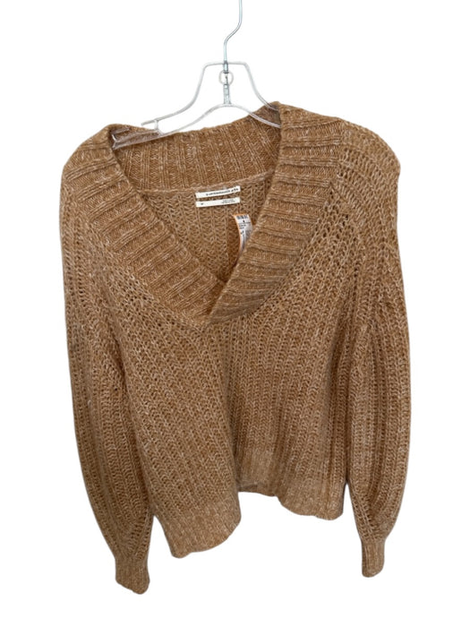 By Anthropologie Size S Ginger Brown Wool Blend Crochet V Neck Sweater Ginger Brown / S