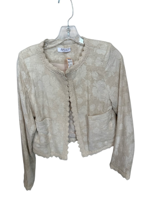 avara Size XS Cream Cotton Blend Floral Embroidery Front Pocket Jacket Cream / XS