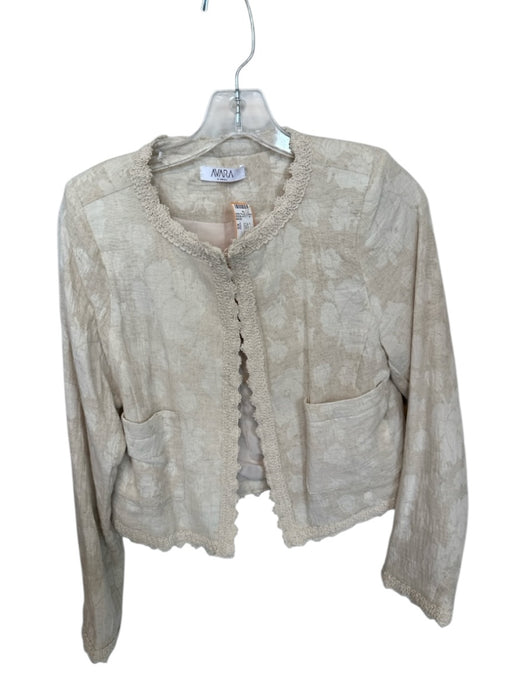 avara Size XS Cream Cotton Blend Floral Embroidery Front Pocket Jacket Cream / XS
