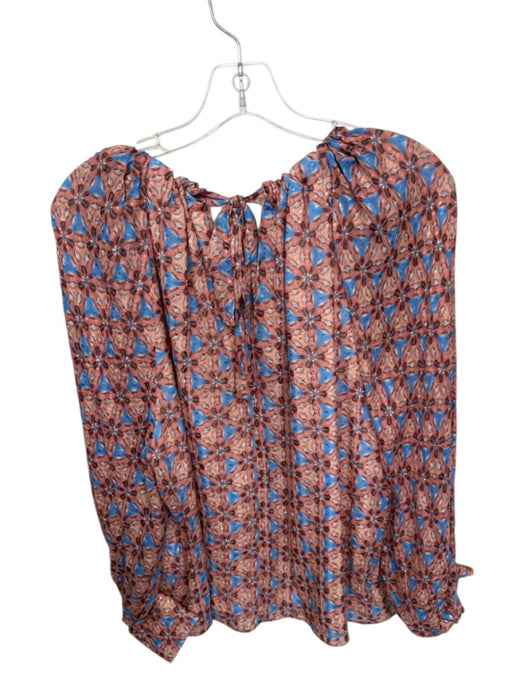 Marie Oliver Size XS Orange & Blue Silk & Viscose Abstract Long Sleeve Top Orange & Blue / XS