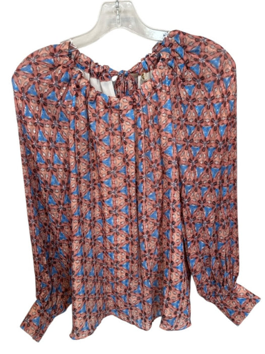 Marie Oliver Size XS Orange & Blue Silk & Viscose Abstract Long Sleeve Top Orange & Blue / XS