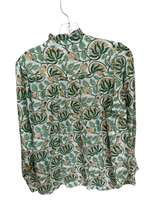 Oliphant Size XS Green & Gold Cotton Botanical Button Up Pleat Detail Top Green & Gold / XS