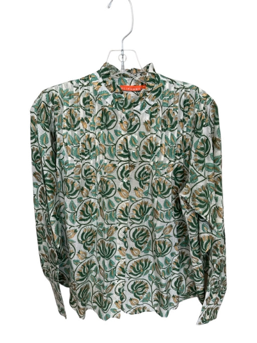 Oliphant Size XS Green & Gold Cotton Botanical Button Up Pleat Detail Top Green & Gold / XS