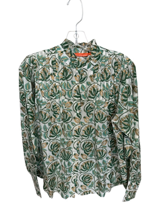 Oliphant Size XS Green & Gold Cotton Botanical Button Up Pleat Detail Top Green & Gold / XS