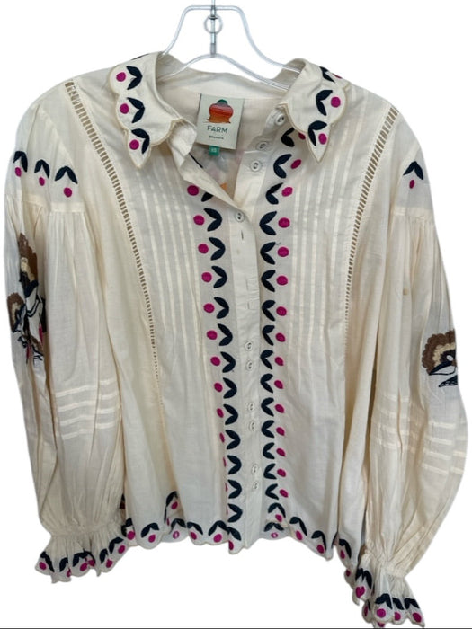Farm Rio Size XS White & Pink Cotton Abstract scallop collar Button Up Top White & Pink / XS