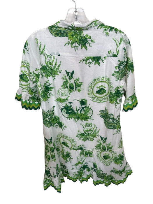 Isla Payal Size XS Green & White Cotton countryside Collar Short Sleeve Dress Green & White / XS