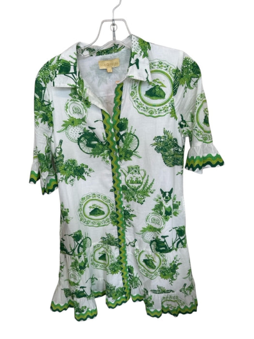 Isla Payal Size XS Green & White Cotton countryside Collar Short Sleeve Dress Green & White / XS