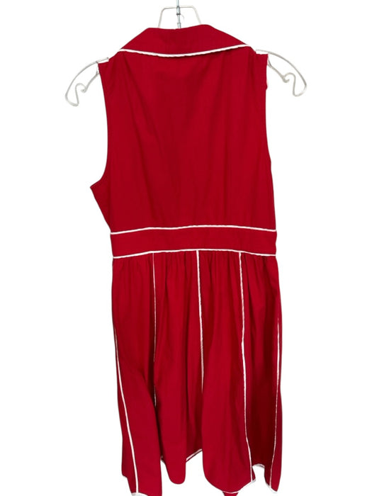 TCEC Size M Red & White Cotton Sleeveless Collar Button Up Midi Dress Red & White / M