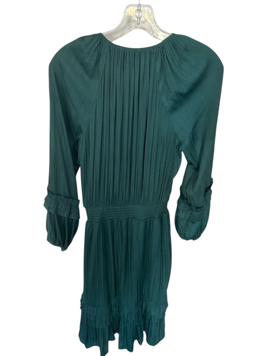 Evereve Size S Green Polyester Long Sleeve Scrunched V Neck Tiered Dress Green / S