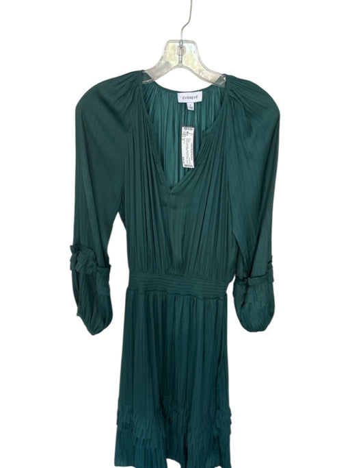 Evereve Size S Green Polyester Long Sleeve Scrunched V Neck Tiered Dress Green / S