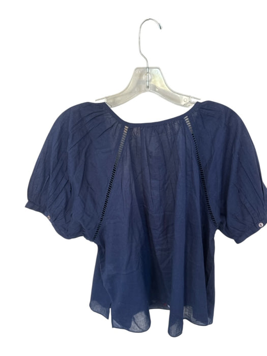 Cleobella Size S Navy & Maroon Cotton Needlepoint Puff Sleeve Gauze Top Navy & Maroon / S