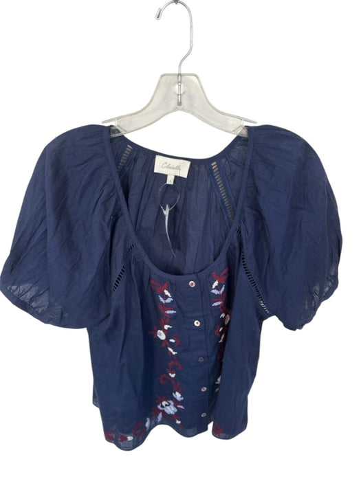 Cleobella Size S Navy & Maroon Cotton Needlepoint Puff Sleeve Gauze Top Navy & Maroon / S