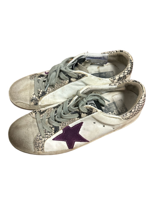 Golden Goose Shoe Size 37 White, Black, Purple Leather Snake Print Sneakers White, Black, Purple / 37