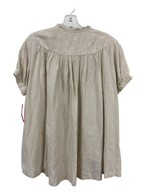 Alice Walk Size XS Beige Cotton Short Puff Sleeve Elastic Cuff Smocked Top Beige / XS