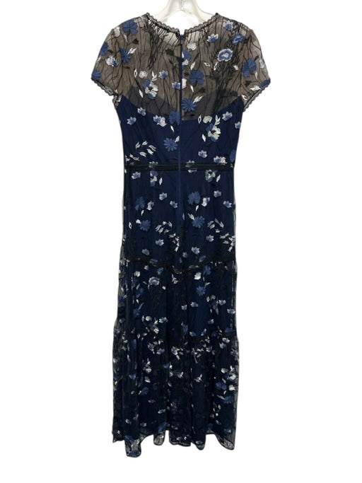 ML Monique Lhuillier Size 6 Black, Blue & White Nylon Cap Sleeve Gown Black, Blue & White / 6