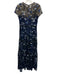 ML Monique Lhuillier Size 6 Black, Blue & White Nylon Cap Sleeve Gown Black, Blue & White / 6