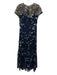 ML Monique Lhuillier Size 6 Black, Blue & White Nylon Cap Sleeve Gown Black, Blue & White / 6