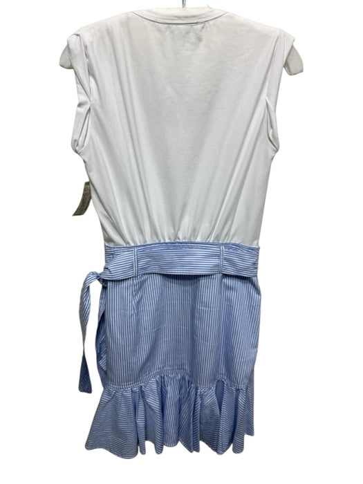 Veronica Beard Size M White & Blue Cotton Striped Tie Detail Twofer Dress White & Blue / M