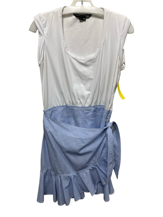 Veronica Beard Size M White & Blue Cotton Striped Tie Detail Twofer Dress White & Blue / M