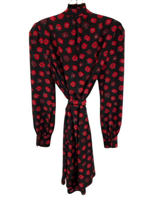 Kate Spade Size S Black & Red Silk Long Sleeve Poppy Ruffles Knee length Dress Black & Red / S