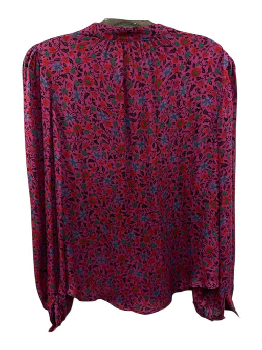 Veronica Beard Size 10 Purple, Red, Green Silk Long Sleeve Floral Print Top Purple, Red, Green / 10