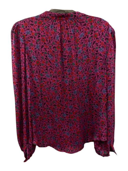 Veronica Beard Size 10 Purple, Red, Green Silk Long Sleeve Floral Print Top Purple, Red, Green / 10