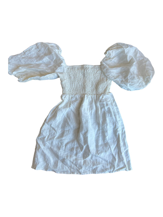 Tuckernuck Size S White Linen Short Balloon Sleeve Rouched Baby Doll Dress White / S