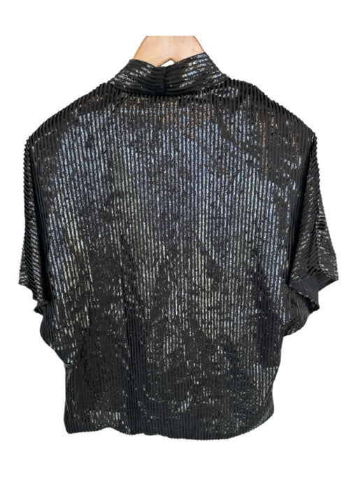 Trina Turk Size M/L Black Polyester Short Sleeve Striped Metallic Top Black / M/L