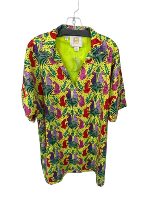Emily McCarthy Size L Yellow & Multi Cotton Blend Long Balloon Sleeve Dress Yellow & Multi / L