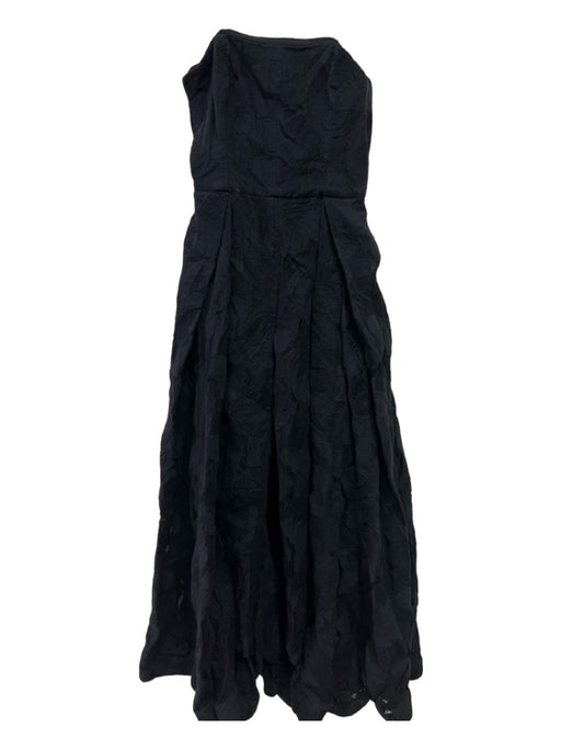 Halston Heritage Size 2 Black Cotton Floral Jacquard Jumpsuit Strapless Gown Black / 2