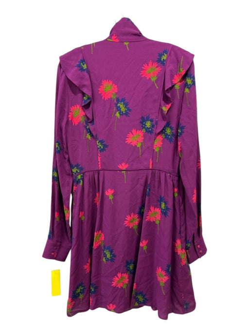 Tanya Taylor Size 6 Purple, Red, Green Silk Floral Long Sleeve Dress Purple, Red, Green / 6