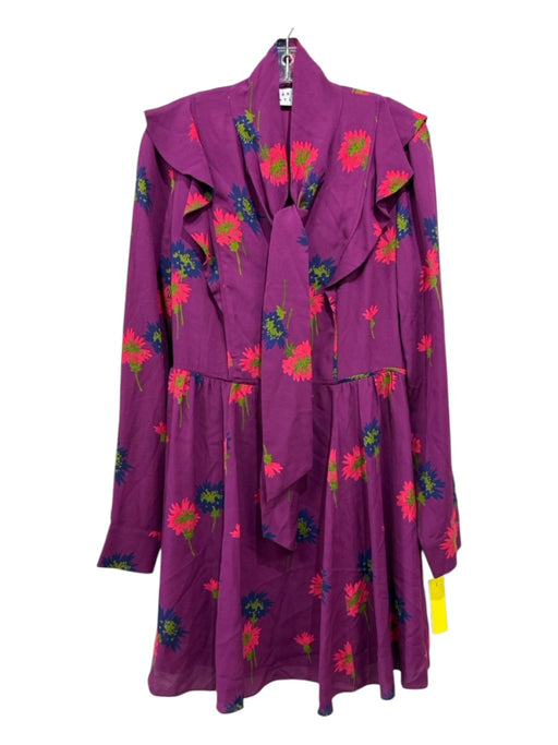 Tanya Taylor Size 6 Purple, Red, Green Silk Floral Long Sleeve Dress Purple, Red, Green / 6