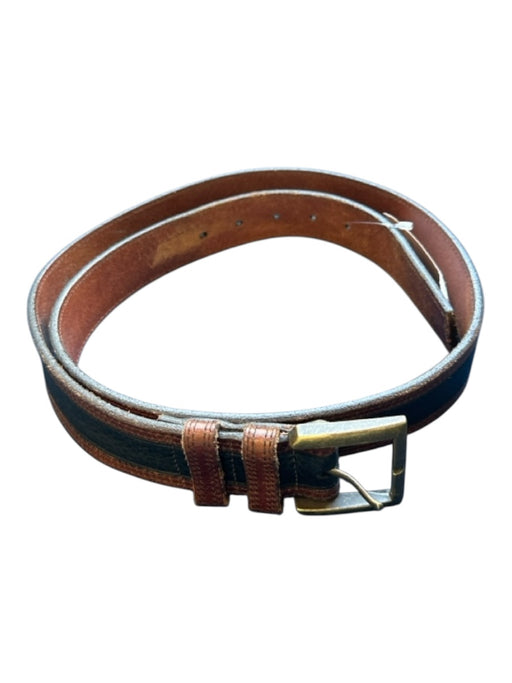 Allen Edmonds Brown & Black Leather Color Block Brass Hardware Men's Belt Brown & Black