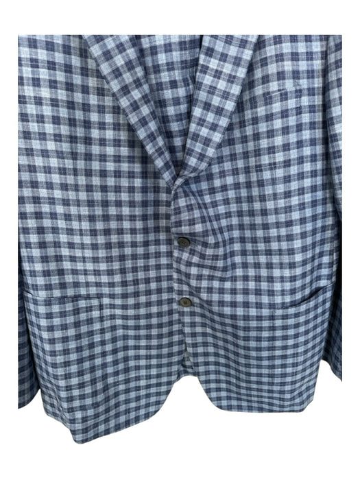 Samuelsohn Size 48R Blue & Navy Wool & Linen Checkered 2 Button Men's Jacket Blue & Navy / 48R