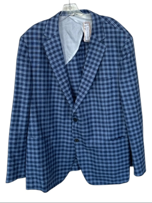 Samuelsohn Size 48R Blue & Navy Wool & Linen Checkered 2 Button Men's Jacket Blue & Navy / 48R