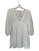 Zara Size S White & Navy Cotton Long Bell Sleeve Eyelet V Neck Dress White & Navy / S