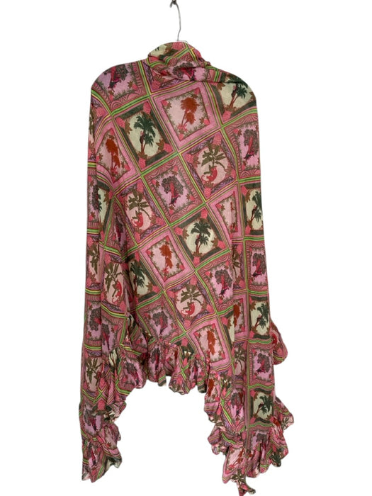 Coniglio Palm Beach Pink & Green Cotton Jungle Print Ruffles Sarong Shawl Pink & Green / 1/S