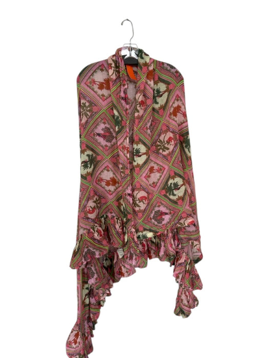Coniglio Palm Beach Pink & Green Cotton Jungle Print Ruffles Sarong Shawl Pink & Green / 1/S