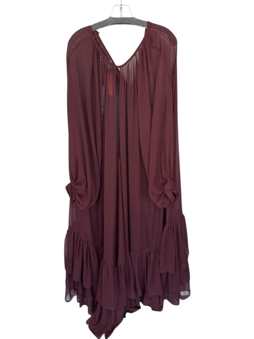 H&M x White Lotus Size S Maroon Polyester Long Balloon Sleeve Ruffles Maxi Dress Maroon / S